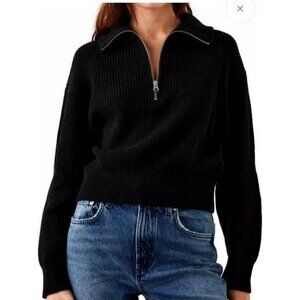 Rails Roux Sweater Size Medium Black Quarter Zip Wool Blend Cropped Women’s M